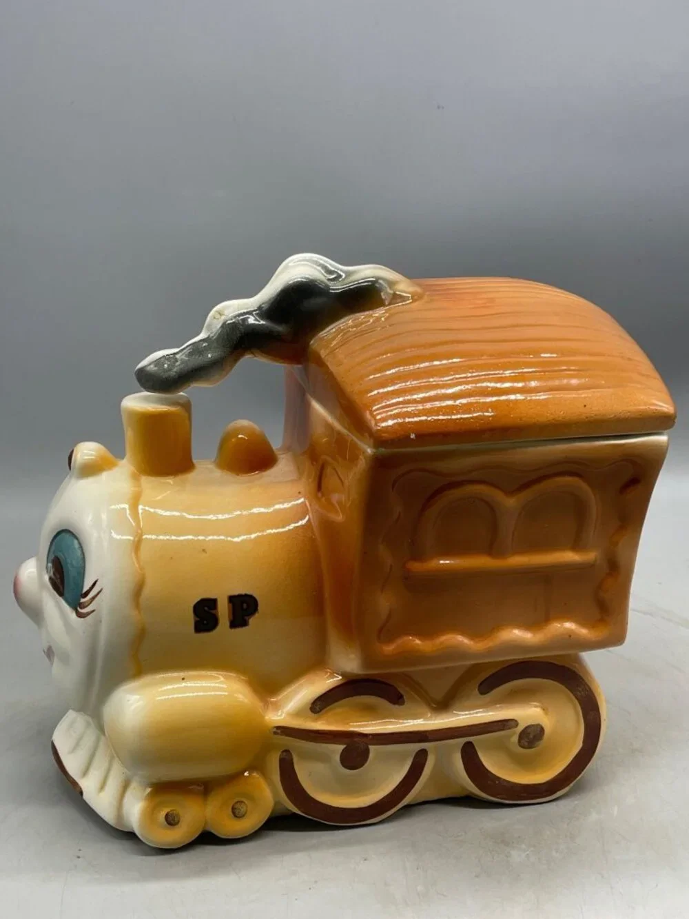 Sierra Vista Pottery Steam Engine Train Cookie Jar California brown 9x9